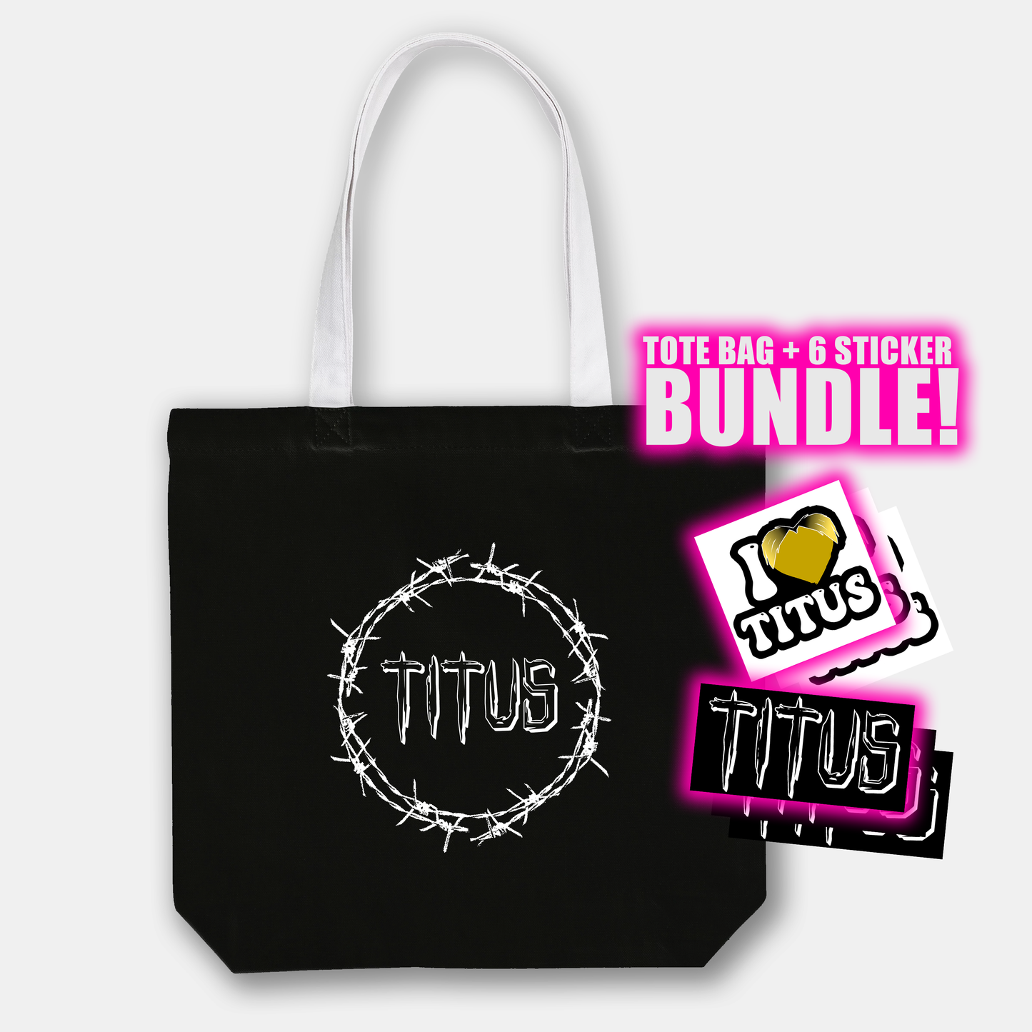 "TITUS" Tote Bag + Sticker Bundle